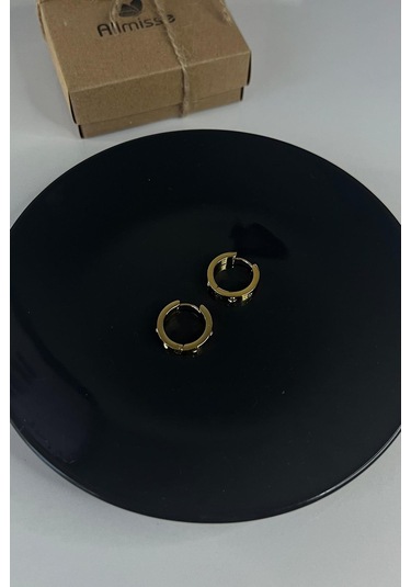 Gold Kaplama Taşlı Çelik Küpe Gold