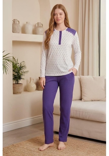 Mecit Pijama Mecit 6358 Mor Kadın Uzun Sabahlıklı Pijama Takımı