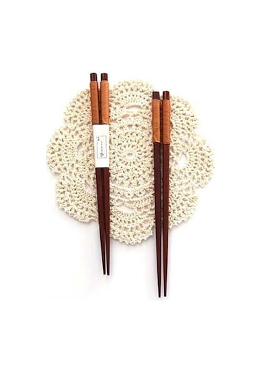 Siyah 1 Çift El Yapımı Dize Doğal Masif Ahşap Yemek Çubukları Sarılmış Sap Sofra Siyah