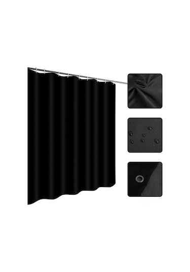 Vkemall Siyah Kalın涤纶 Banyo Perdesi - Su Geçirmez Ve Mantar Engellici, 120x180 Cm, 8 Adet Kanca İle Tamamlanmış, Özel Bölme Fonksiyonu Siyah