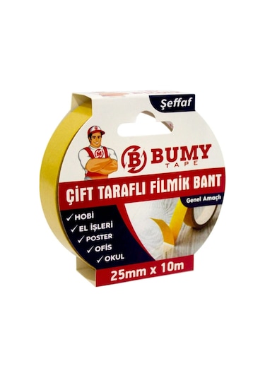 Bumy Çift Taraflı Filmik Bant Şeffaf 25mm X 10mt