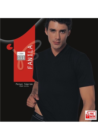 Erkek Siyah Süprem Yarım Kollu V Yaka Atlet % 100 Pamuklu Fanila 3 Lü Paket 111-3s Siyah