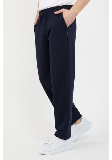 Lacivert Relaxed Fit Bisiklet Yaka Sweatshirt Düz Paça Erkek Eşofman Takımı Lacivert