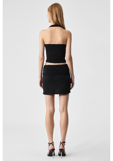 GRIMELANGE Genste Kadın Regular Kısa Paça Yüksek Bel Siyah Etek Siyah