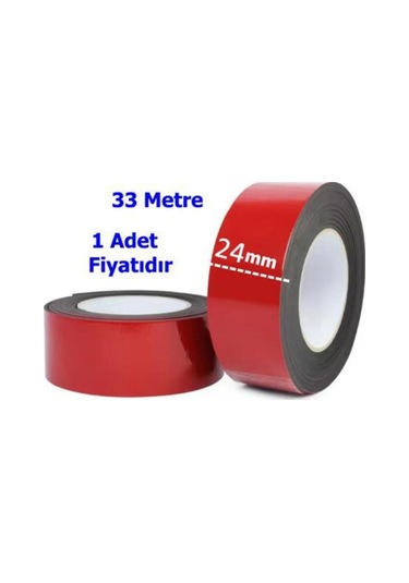 Çift Taraflı Bant Kırmızı 24mm X 33 Metre