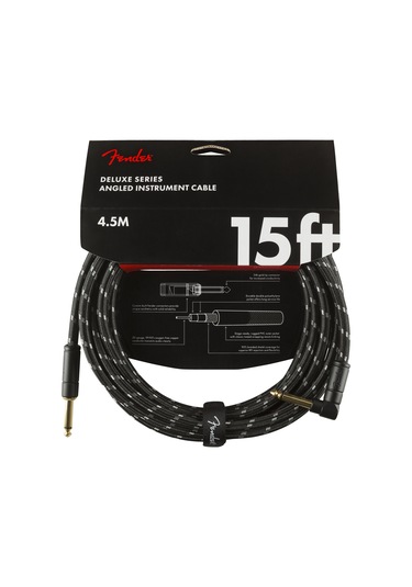 Fender Deluxe Series Instrument Cable Black Tweed Açılı - 4.5 Met