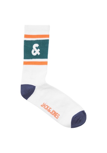 Jack & Jones Çizgili ve Logolu Tekli Çorap - Retro 12250746 - 2 - Beyaz - Yeşil Beyaz