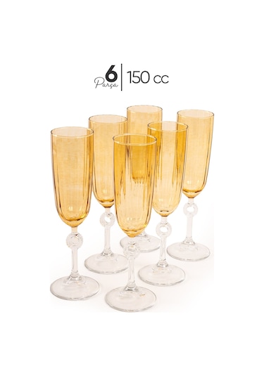 Mest Emora 6 Adet Ayaklı Bal Renk Kahve Yanı Su Bardağı Takımı - 150 Cc Şıklık Ve Zarafet Bal Renk