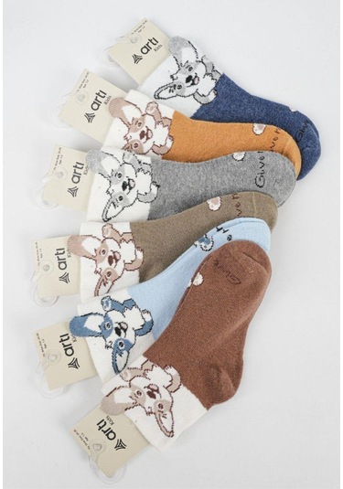 6 Adet Erkek Çocuk Tavşan Desenli Soket Çorap-1036 Kahverengi