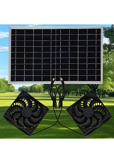 Boatshop1 Güneş Paneli Çift Fan Güneş Enerjili Çift Fan Tavuk Kümesi Sera Kulübe Evcil Hayvan Evi Pencere Havalandırması İçin Dayanıklı