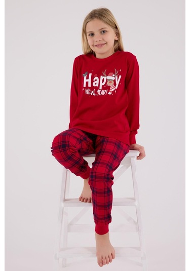 Rolypoly Kız Çocuk Uzun Kol Pijama Takım Kırmızı-1763 Kırmızı