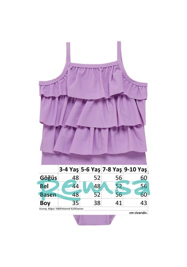 Uv Korumalı Askılı Mayo Kız Bebek Yüzücü Mayo 5108 Lila Lila