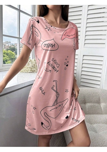 Bella Notte Pembe Baskılı Kısa Kollu Göz Bandı Hediyeli Pijama Takımı