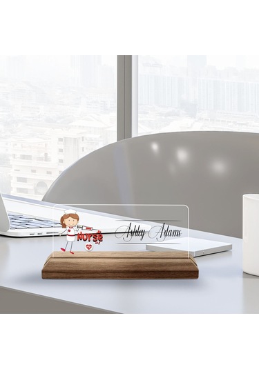 Bk Gift Kişiye Özel İsimli Hemşire Temalı Ahşap Tabanlı Akrilik Masa İsimliği-1, Ofis Dekoru, Mesleki Hediye, Ofis Hediyeleri Kobitmeyen137895 Bk Gift