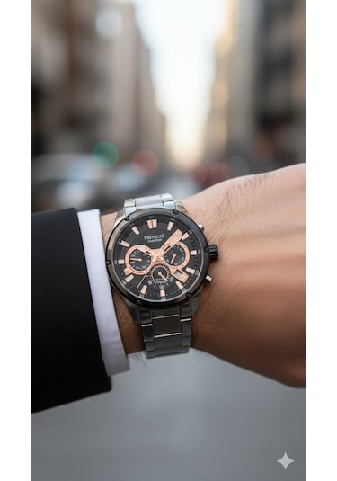 Ferrucci Erkek Kol Saati Gümüş Renk, Siyah Kadran - Fcf03617m.04, 2 Yıl Garantili Gümüş
