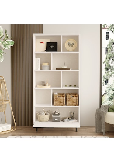 Robin Home Lidya Kitaplık Raf Metal Ayaklı 176cm Kapaklı Beyaz