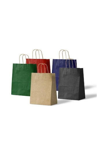 Büküm Saplı Kraft Kağıt Çanta Karton Hediyelik Poşet Torba - Kırmızı - 31x41 Cm. - 25 Adetlik 2paket