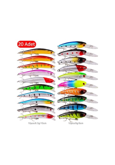 Valkyrie 20 Adet Karışık Minnow Crankbait Swimbait Rapala Sahte Yem Olta Seti Balık İğnesi