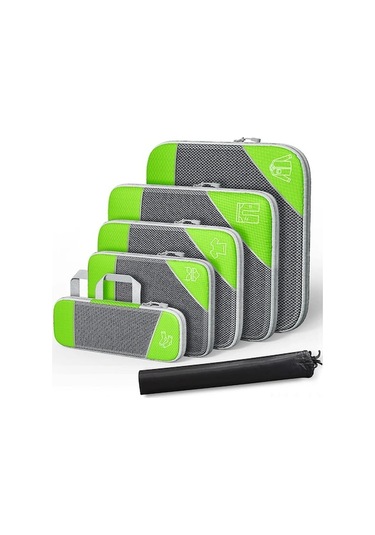 Yeşil Seyahat Sıkıştırma Organizasyon Kutuları Seti - 6 Parça Ağ Desenli Genişletilebilir Giyim Sandıkları