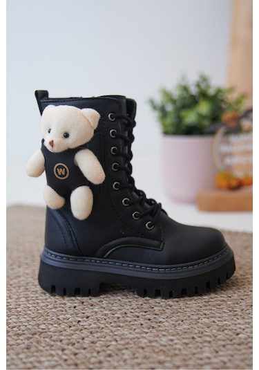 Daxtors D006 Günlük Ortopedik Ayıcıklı Kız Çocuk Botu Siyah