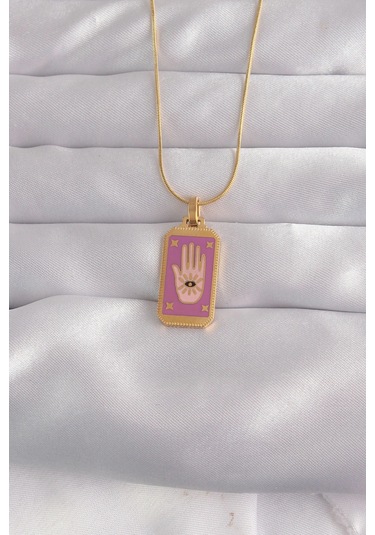 Dodes Dodes 316l Çelik Gold Renk Mor Mineli El Figür Tarot Kolye Tg27bko9034 Çok Renkli