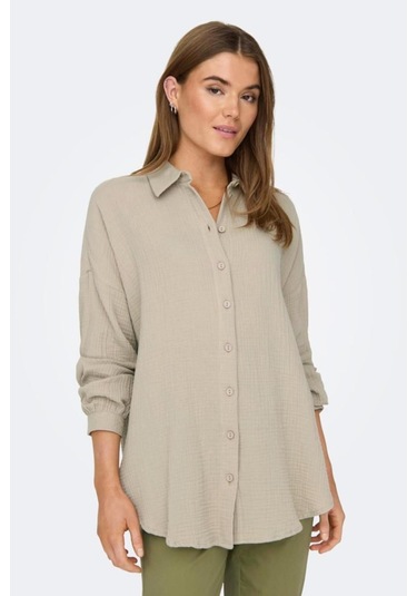 Only 15267998 Onlthyra Oversızed Shırt Noos Wvn Ss Kadın Gömlek Oxford Tan