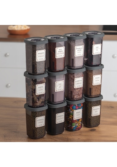 Porsima 1059 Döner Kapaklı Baharatlık Seti 12'li 350 CC Füme