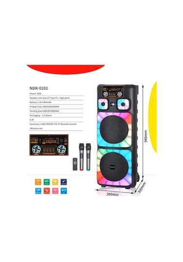 Ndr Dev Bluetooth Hoparlör Dev Kareoke Ses Sistemi 2 Mikrofonlu 5000w