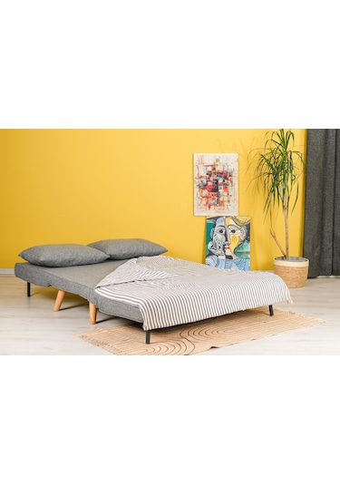 Folde 120 İkili Yataklı Katlanır Koltuk Keten Gri Açık Gri