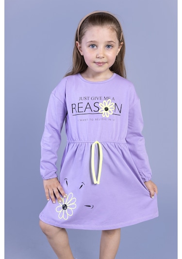 Toontoy Kız Çocuk Baskılı Elbise Lila