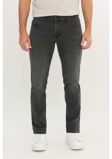 Erkek Antrasıt Pamuklu Slim Fit 5 Cep Esnek Jean Denim Kot Pantolon Antrasit