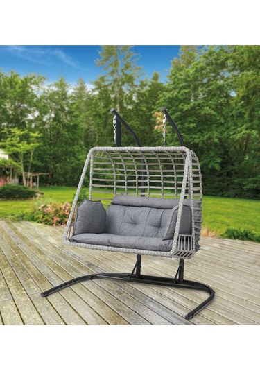 Tu Tienda Çift Kişilik Rattan Salıncak Gri