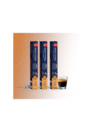 Nish Coffee Kapsül Kahve 6 Lungo 3'lü Set Nespresso Uyumlu -30 Adet Kapsül Kahve