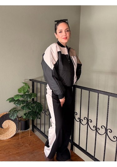 Ali Butik Siyah Şerit Detaylı Paraşüt Kumaş Takım Siyah