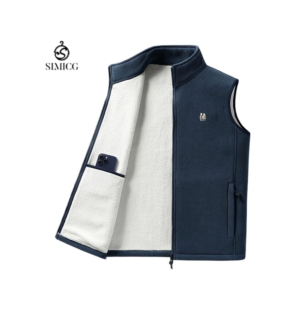 Erkekler İçin Günlük Artı Kadife Yelek Sonbahar Ve Kış Dik Yaka Yelek Ceket Sıcak Yelek Mavi