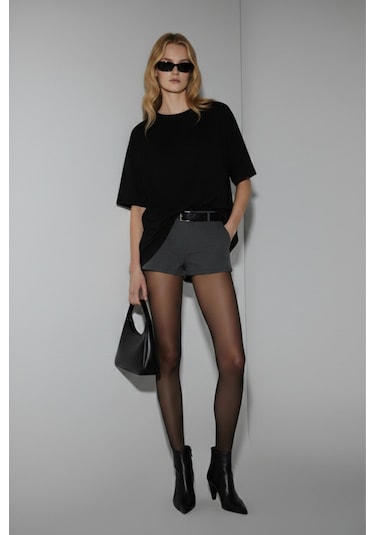 Soft&Basic Kadın %100 Organik Pamuk Oversize Fit Basic Yuvarlak Yaka T-shirt Siyah
