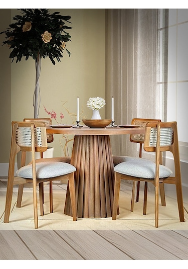 Ocean İskandinav Natural Ahşap Masa Sandalye Takımı 100x100 Natural