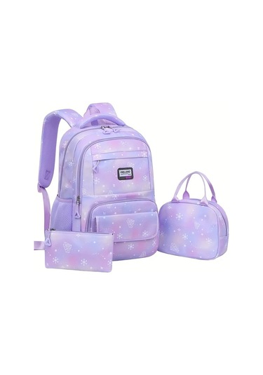 Maxaccess 3pcs Preppy Style Purple Nylon Sırt Çantası Seti Ayarlanabilir Askılı Hafif Seyahat Çantası Purple