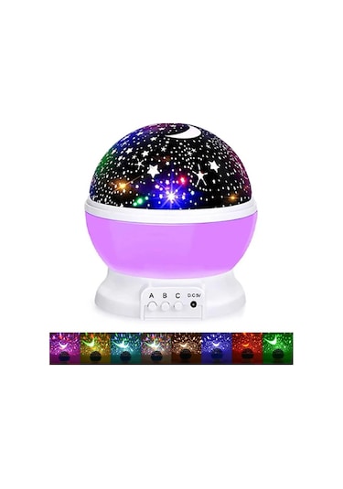 Ximistore9 Mor Led Yıldız Gökyüzü Projektörü: Çocuk Odası İçin Döner Yıldız Ve Ay Işıltısı, Gece Lambası Ve Parti Işığı Fonksiyonu