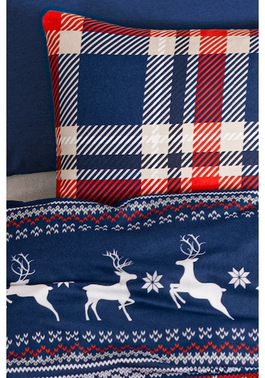 Lastikli Çarşaflı Çift Kişilik Nevresim Takımı Cerf Kırmızı-lacivert Kırmızı - Lacivert