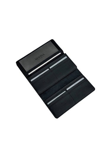 Siyah %100 Hakiki Deri Dikiş Detaylı Gizli Mıknatıslı Kapaklı Özel Tasarım Kadın Cüzdan Portföy Siyah