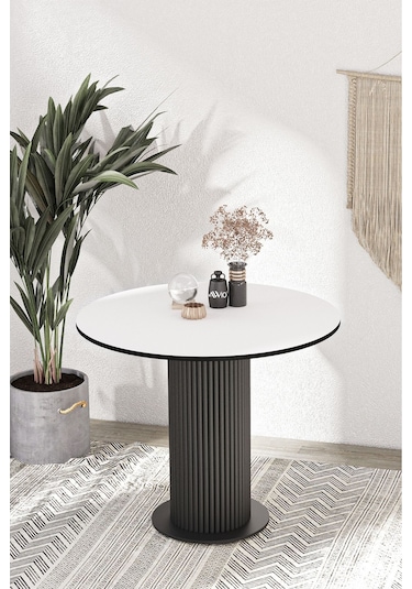 Avvio Rio 90x90 Lake Mdf Ptt Ayak Yuvarlak Mutfak Masası Takımı Yemek Masası Takımı Düz Beyaz