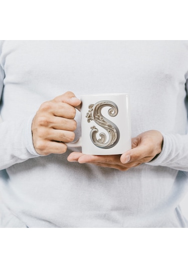 S Harfi Bardak, Monogram 330 Ml Barok Oymalı Görünüm Beyaz