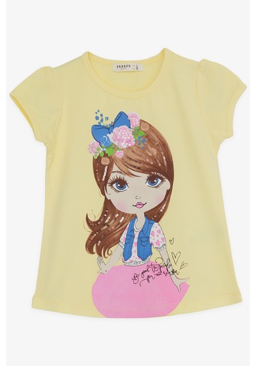 Breeze Kız Çocuk Taytlı Takım Pullu Kız Baskılı 3-8 Yaş, Sarı