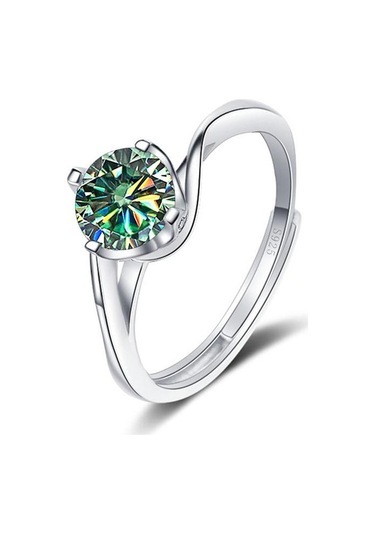 Yeşil Bague Ringen 1ct Vvs Mozanit Takı Alyans 925 Ayar Gümüş Kaplama Beyaz Altın Dört Pençe Büküm Tasarım Açık Yüzükler
