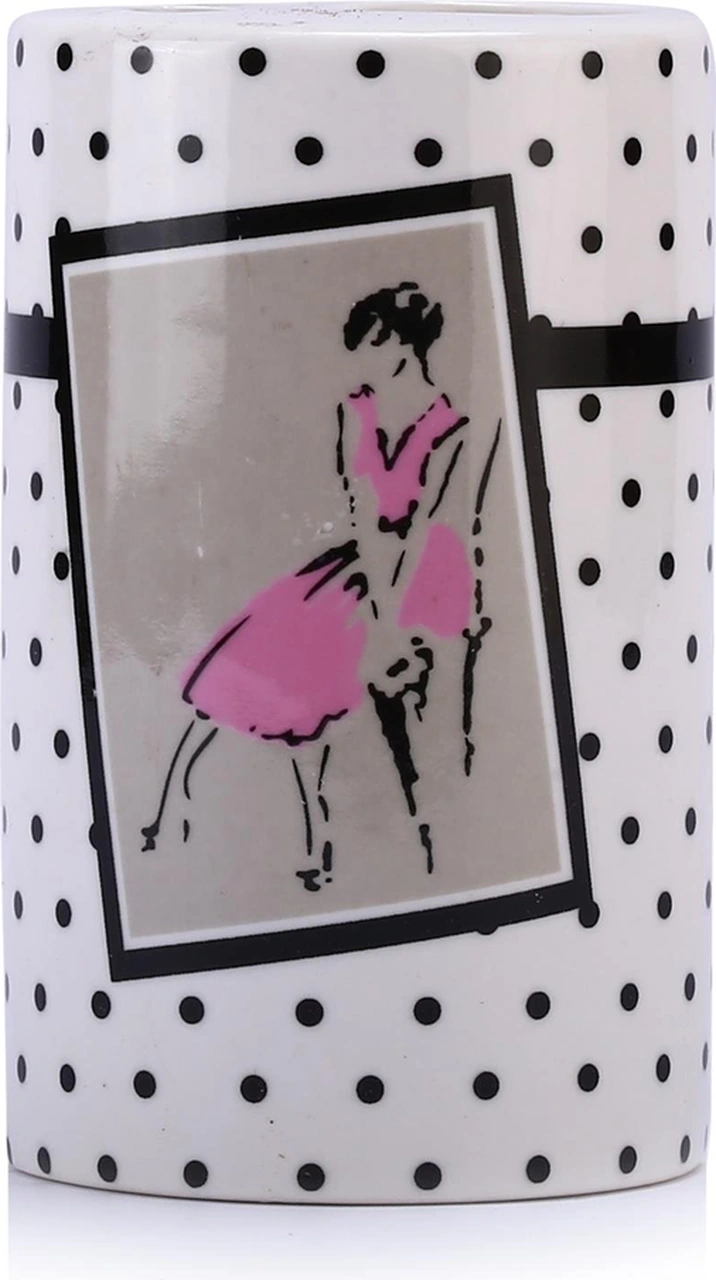 2 Adet Seramik Diş Fırçalık Pembe Elbiseli Kadın Model 7x7x11cm Banyo Seti Çok Renkli