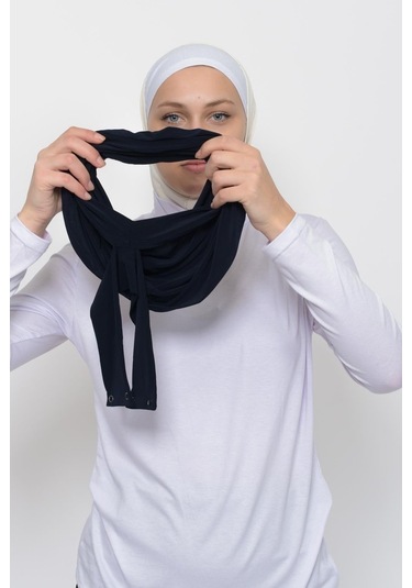 Çıtçıtlı Hazır Eşarp Hijap Lacivert