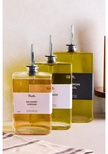 Molivet 3'lü Silver Kapak Cam Yağdanlık Sosluk Sirkelik 350-500-750 Ml Seffaf Şeffaf