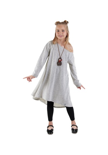 Denokids Gri Kız Çocuk Asimetrik Örme Elbise Renkli