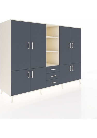Kronos Dolap 11 Raflı 3 Çekmeceli 8 Kapaklı 220x59x163 Aytaşı-ant Aytaşı-antrasit